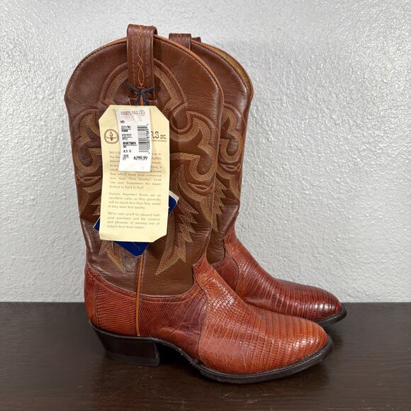 Vintage Tony Lama Men\'s 8.5 D Brown Leather Exotic Teju Lizard Skin Boots 8540 main image 6
